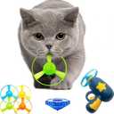 Cooway 7 Piece Cat Fetch Toys, Interactive Flying Cat Toy with 5 Flying Propellers,1 Spinning Tops, Dog Cat Pet Tracks Chasing Toy for Indoor Cats (Dark Blue)