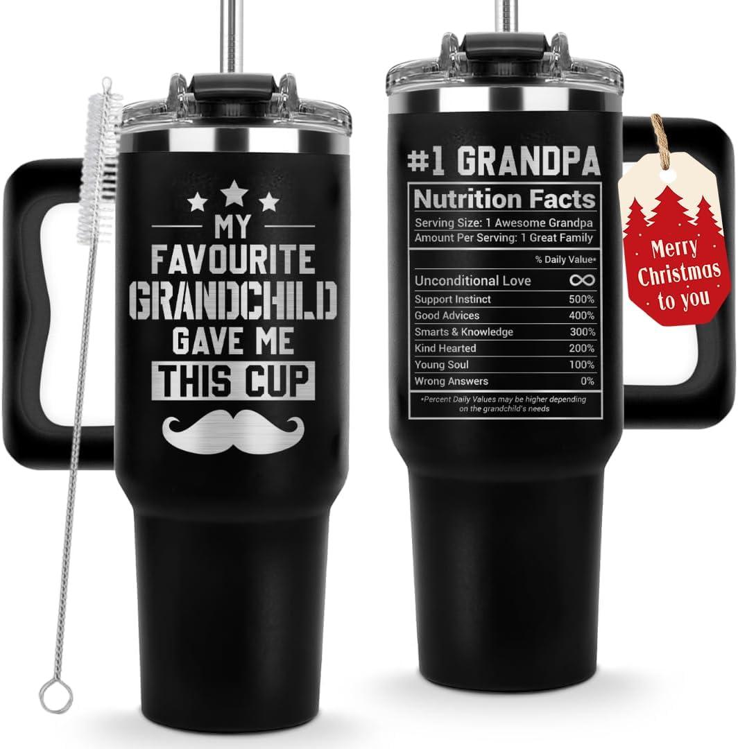 Vivulla68 Christmas Gifts for Grandpa - My Favorite GrandChild Gave Me This Cup Tumbler 40Oz - Grandpa Birthday Gifts from Grandkids, Granddaughter, Grandson - Grandfather Mug, Present for Granddad