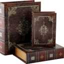 Tosnail 3 Pack Decorative Book Boxes with Magnetic Cover, Wooden Antique Book Decorations Vintage Storage Box - Retro Floral Pattern