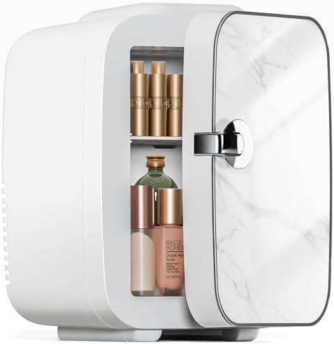 Sweetcrispy Mini Portable Small Refrigerator 4L/ 6 Can Cooler & Warmer Compact Fridge for Skincare, Marble Ivory