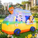 7.3FT Long Easter Inflatables Outdoor Decorations - Bunny and Dog Riding Bus, Build-in LED Lights Holiday Blow Up Yard Decoration, for Patio Garden Lawn Party Celebration Decor