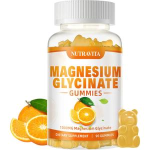 Magnesium Glycinate Gummies 1000mg with Magnesium L-Threonate,Chelated Magnesium Potassium Complex Supplement with VitD, B6, CoQ10, Calcium,Supports for Memory, Calm, Mood - 90 Gummies Orange