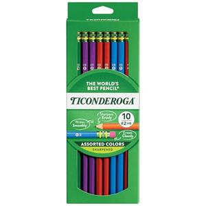 TICONDEROGA Pencils, Wood-Cased Graphite, #2 HB Soft, Pre-Sharpened, Assorted Color Barrels, Black Lead, 10-Pack (13932), 2PCS