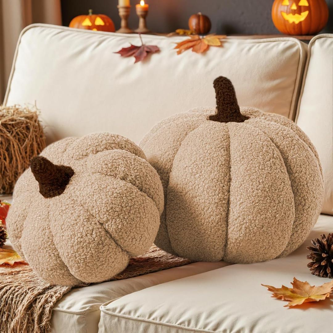 Lanpn Fall Pumpkin Pillows Set of 2, Halloween Decoration Plush Throw Pillows Soft Fleece Sherpa Cute 3D Shaped Cushion for Sofa Couch Bedroom Autumn Thanksgiving (Beige, 12.6x8.7in & 9x5.9in) Lanpn Fall Pumpkin Pillows Set of 2, Halloween Decoration Plush Throw Pillows Soft Fleece Sherpa Cute 3D Shaped Cushion for Sofa Couch Bedroom Autumn Thanksgiving (Beige, 12.6x8.7in & 9x5.9in)
