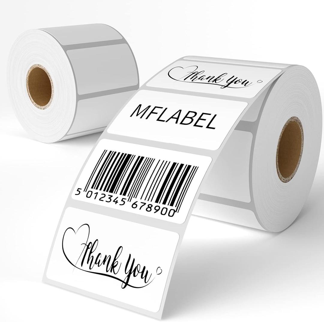 MFLABEL 2-1/4 x 1-1/4 Inch Direct Thermal Perforated Shipping Labels, 2.25x1.25 inch Direct Thermal Labels for Barcodes AddressPerforated Shipping Labels (2 Rolls, 1000/Roll) (2.25 X 1.25 White)