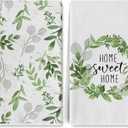 Whaline Greenery Kitchen Towel 18 x 28 Inch Watercolor Green Leaves Dish Towel Home Sweet Home Eucalyptus Hand Drying Tea Towels for Spring Summer Baking Cooking Cleaning Party Supplies, 2Pcs