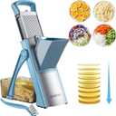 Safe Mandoline Slicer for Kitchen, 6 in 1 Vegetable Chopper, French Fry Cutter For Potatoes, Potato Slicer,Food Chopper,Adjustable Thickness 0.1-8 mm, With Peeler/Cleaning Brush (Blue)