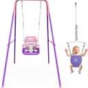 2 in 1 Toddler Swing & Baby Jumper, Foldable Baby Bouncer with Soft Cushion, Foldable Indoor & Outdoor Use, Easy to Install & Store Swing Sets for Backyard Play (Pink)