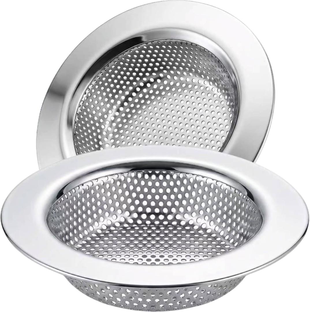 Kitchen Sink Strainer Stainless Steel, LASSHSWA Kitchen Sink Drain Strainer, Sink Strainers for Kitchen Sinks with Large Wide Rim 4.5" Diameter (2 Pack)