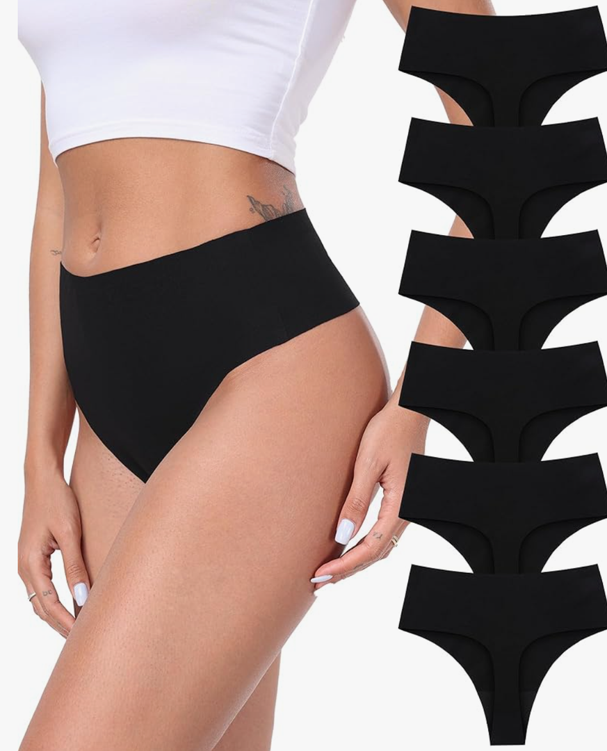 Cotton Thongs for Women High Waisted Seamless No Show Thong Stretchy Comfort Panties, XL, 4 pcs