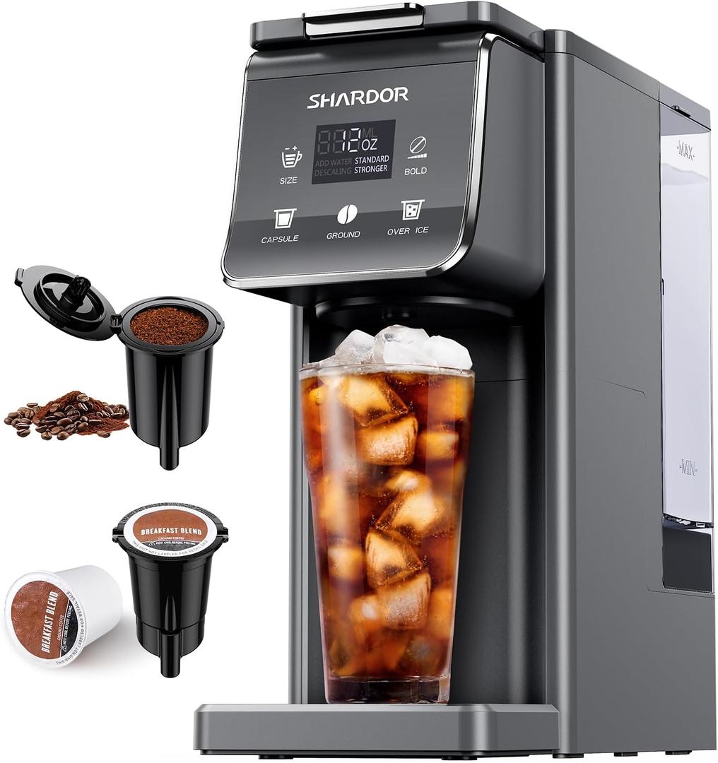 SHARDOR K Cup Coffee Maker With Bold Setting, Single Serve Hot & Iced Coffee Maker for K-Cup and Grounds, 52oz Removable Water Tank, 6 to14oz Brew Sizes, Pod Coffee Machine With Reusable Filter, Gray