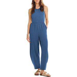 Happy Sailed Womens Jumpsuit Casual Crew Neck Sleeveless Jumpsuits High Waist Long Pant Rompers with Pockets (X-Large, Blue)