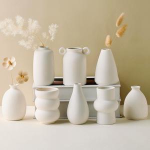 Set of 8 White Ceramic Bud Vases for Flowers, Pampas Grass Small Vases for Farmhouse Boho Decor, Decorative Vases for Centerpiece, Wedding Decoration, Home and Office, Room and Table Decor