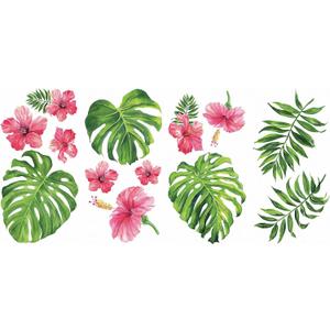 RoomMates RMK3904SCS Tropical Hibiscus Flower Peel and Stick Wall Decals, Pink, Green, Orange