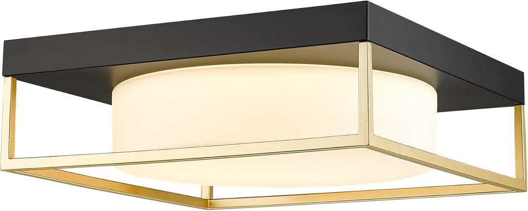 CALDION LED Ceiling Light, 12 24W Square Flush Mount Ceiling Light Fixture, Dimmable 3000K,Matte Black Finish Gold Metal Frame with Frosted Glass, 6870FM-GD+BK