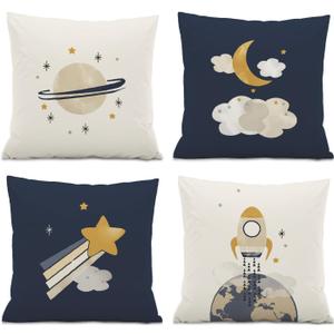 Kids Bedroom Space Decorative Pillow Covers,Spaceship Galaxy Theme Throw Pillow Covers Decor for Boys Toddler Baby Room Playroom Classroom Nursery,18x18 Inch Pillowcase Set of 4