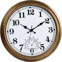 16 Inch Large Outdoor Clock, Retro Waterproof Indoor/Outdoor Clock Non-Ticking Clock with Thermometer, Battery Operated Wall Clock for Patio, Garden, Pool - Bronze