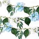 2 Pack Flower Garland, 6.6 FT Artificial Floral Vine with Burlap Rope, White and Blue Hanging Flower Garland for Blue Party, Baby Shower, Wedding, Bridal Shower, Wall Backdrop