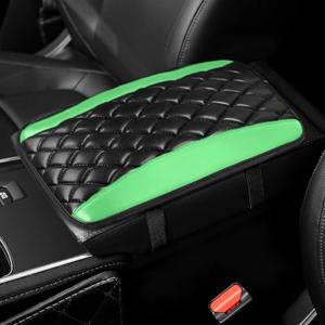 Car Center Console Cover, Leather Waterproof Armrest Seat Box Cushion Pad, Universal Decor Protector Mat, Comfortable Car Decor Accessories Fit for Most Cars, Vehicles, SUVs (Green)