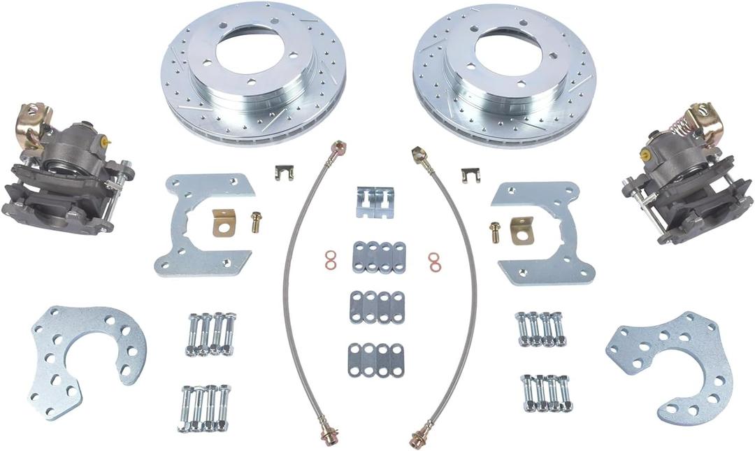 Rear Disc Brake Conversion Kit Replacement for Ford Bronco Truck 8.8 1980-1996, for Ford E150 1980-2006, Rear Disc Brake Conversion Kit 5 ON 5.5 Add Braided Hoses