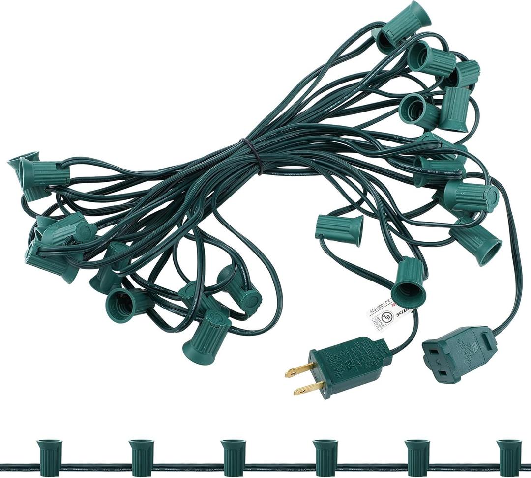 C7/e12 Christmas Light String Set, UL Listed C7 Christmas Light Strand Spool Stringer 12 Spacing Spool Wire for Patio Backyard Xmas Tree Roofline(25ft)