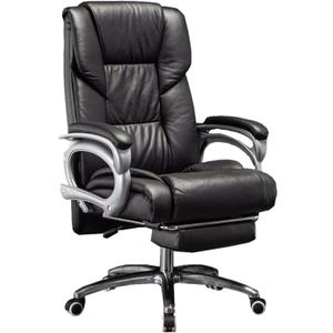 Executive Office Chair with Footrest, Ergonomic Reclining Leather Chair, High Back Office Desk Chair, 360 Swivel, Black