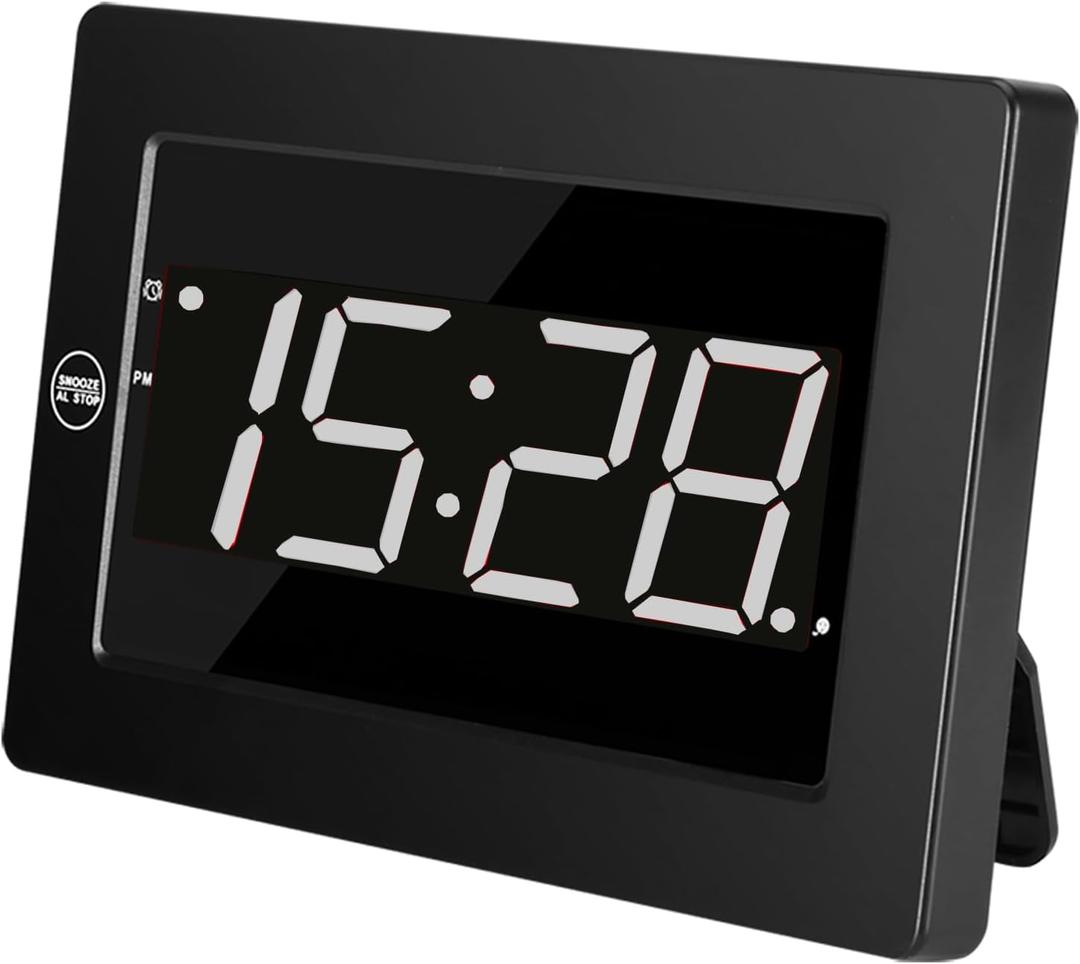 Digital Wall Clock Battery Operated - LED Display Digital Alarm Clock Battery Powered Only, Brightness Adjustable, 12/24Hr (Black-white)