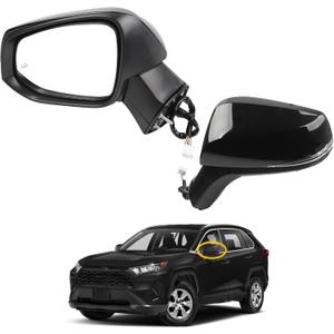 Dasbecan Left Driver Side Mirror Compatible with 2019-2024 Toyota Rav4 Side View Midnight Black Metallic w/Power Heated Mirror Turn Signal BSD Manual Folding Replace 879400R271 8Pins