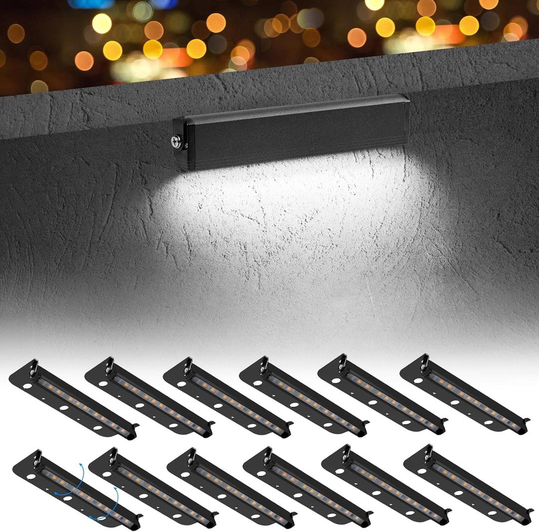 12-Packs 3W 7inch LED Hardscape Paver Lighting,12V AC/DC Low Voltage Retaining Wall Lights,Landscape Lighting,5000K Daylight White Outdoor Step Light,50,000 Hours Lifespan, Black