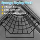 Corner Sink Sponge Drying Rack with Towel Bar, Black Stainless Steel, Multipurpose Kitchen Organizer, Self-Adhesive Installation