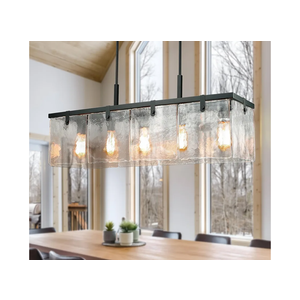 IKK Modern Textured Glass Chandeliers for Dining Room, 37" Rectangular Island Light Fixture, Rectangle Farmhouse Lighting for Kitchen Island, Living Room, L37 x W9.8 x H9.5