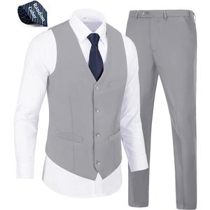 WOMS Mens 2 Pieces Suits Vest Pants Set Slim Fit Wedding Groomsmen Suit for Men Formal (Gray, S)