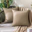 MIULEE Pack of 2 Decorative Outdoor Solid Waterproof Throw Pillow Covers Faux Linen Garden Farmhouse Cushion Cases for Patio Tent Balcony Couch Sofa 18x18 Inch Khaki