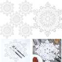 Christmas Snowflake Placemats Set of 6 White Winter Embroidered Table Placemats Washable Round Snow Flake Table Mats for Xmas Party Holiday Wedding Dinner Decoration (Snowflake Style, 14 x 14 Inch)