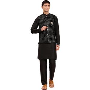 Pro-Ethic Style Developer Mens Indian Traditional Cotton Kurta Set With Velvet Jacket (Waistcoat) For Men (C-115) (Medium)