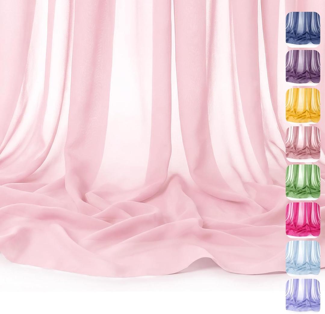 Light Pink Chiffon Fabric by The Yard  60" Wide Soft Sheer Fabric for Sewing, Dressmaking, Wedding Arch Draping, Table Runner, Backdrop & DIY Craft Decorations (1 Yard)