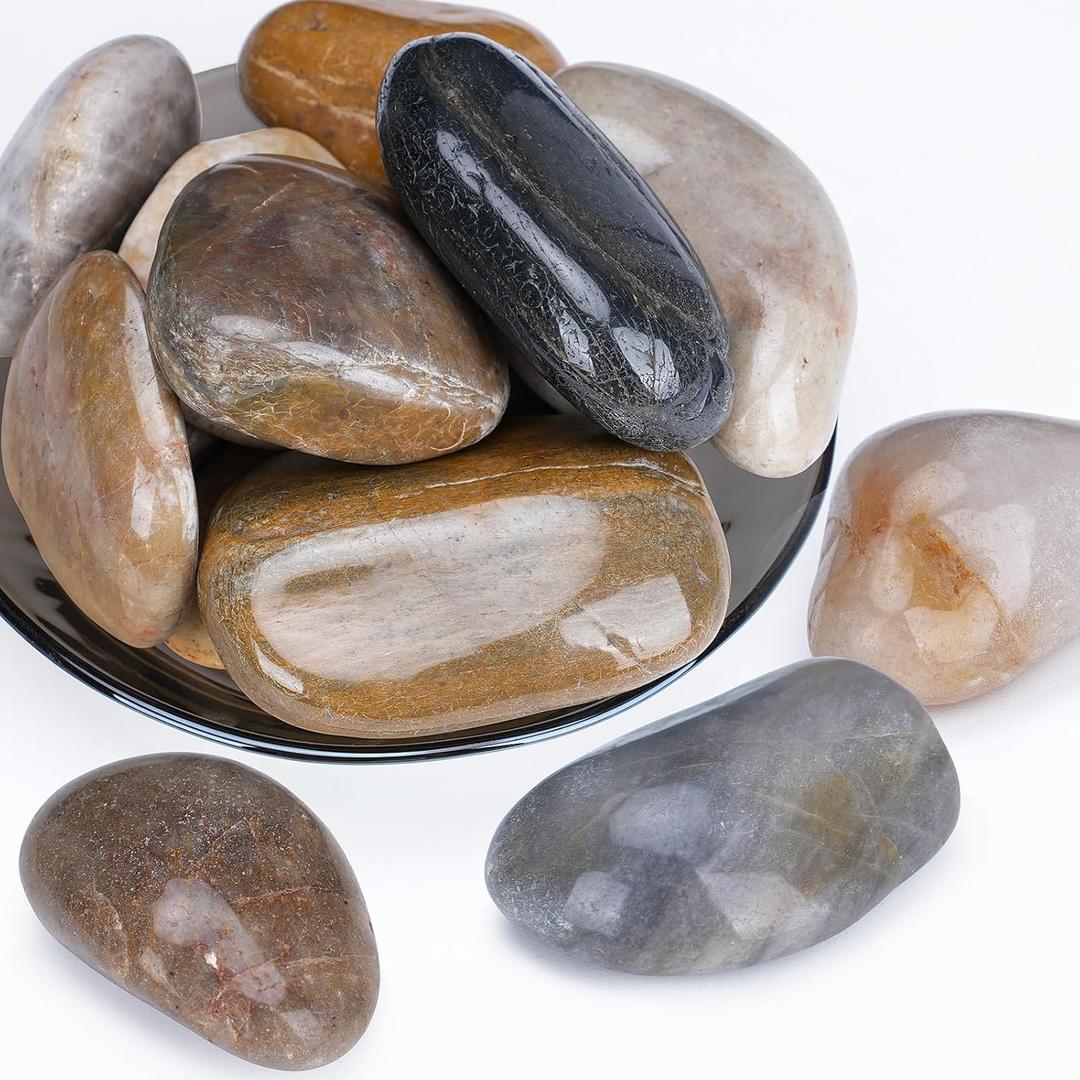 Pulovin 20 lbs River Rocks for Plants, 2-3 Inch Decorative Garden Rocks Outdoor Landscaping, Large Polished Natural Stone for Walkways, Yard, Vases, Crafts