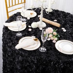 QueenDream Round Tablecloth 60 Inch Black Rosette Tablecloth for Dining Table Birthday Wedding Ceremony Festival Party Banquet