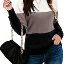 LAISHEN Womens Fall Fashion 2023 Long Sleeve Sweaters Casual Loose Color Block Crew Neck Knit Pullover Tops (Small, Creamy-white and Black)
