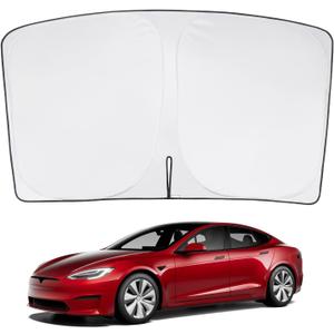 BASENOR 2025-2021 Tesla Model S Windshield Sunshade [UV Protection] Foldable Heat Insulation Sun Shade Front Window Cover for Model S Accessories