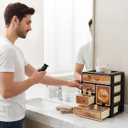 Cologne Organizer for Men,Cologne Stand with 5 Drawer,Stylish Nightstand Organizer with Floral & Bird Design,Dresser Drawer Organizers,Organizador de Perfumes,Perfume Stand Organizer for Bedroom,Black