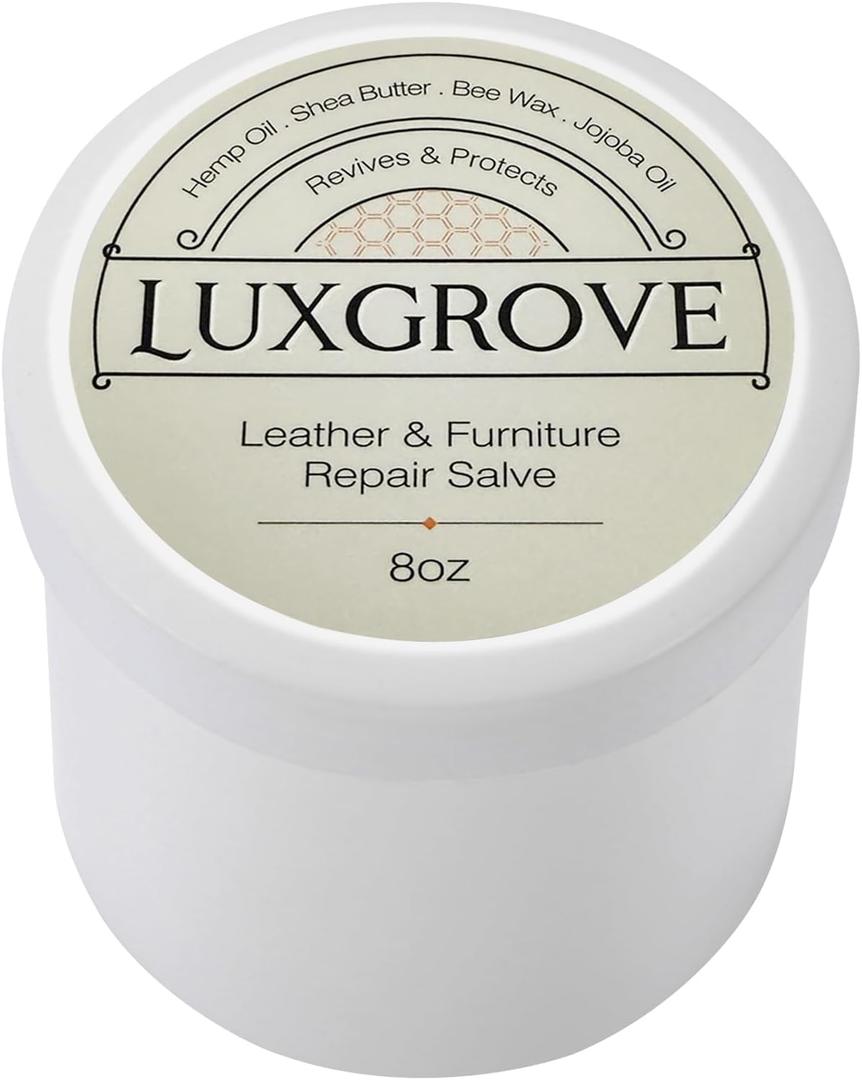 LUXGROVE Leather & Furniture Repair Salve- Polisher, Leather Cleaner and Conditioner for Furniture - UV Protectants Help Prevent Cracking or Fading, for Car Seat, Couch, Shoe, Purse, Boot - 8oz