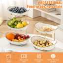 Ceramic Fruit Bowl for Kitchen Counter - 3 Tier Fruit Basket with Metal Stand, Tiered Fruit Stand for Countertop, Snack, Nuts, Cake, Dessert, Cute (Silver-rimmed, Small) S1