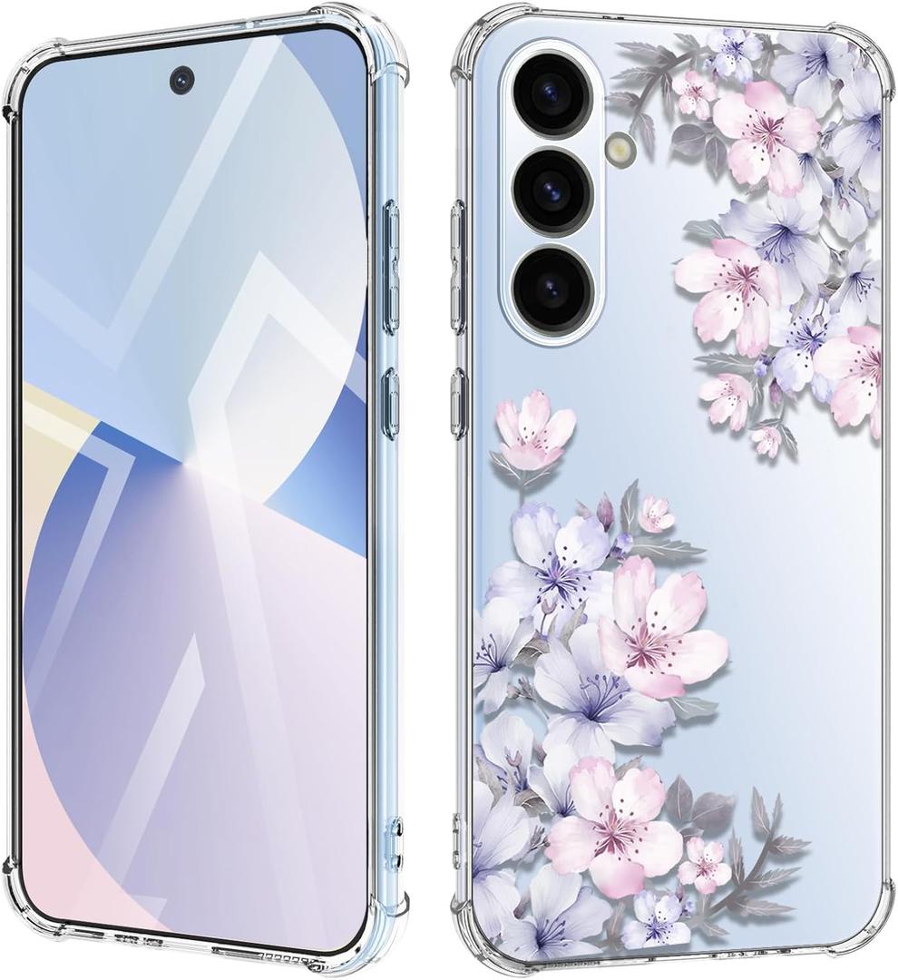 for Samsung Galaxy A56 Case Flowers [Buffertech 6.6ft Military-Grade Drop Protection] [Anti Peel Off Tech] Clear TPU Bumper 5G Phone Case Cover DesignFoliolosa