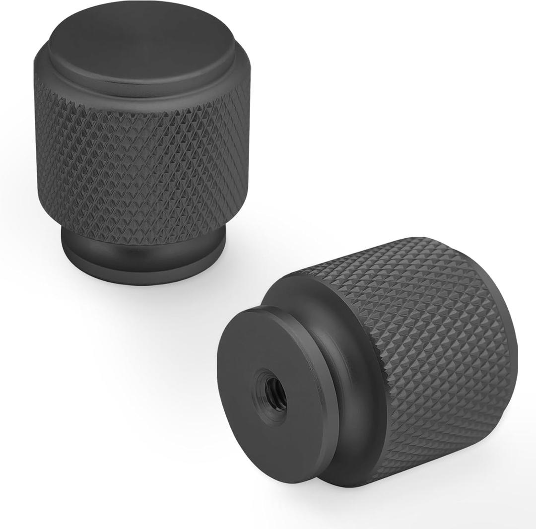 15 Pack Matte Black Kitchen Cabinet Knobs - Knurled Drawer Handles for Cabinets and Cupboards (1'' Diameter(25mm))