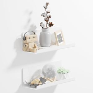 Acrylic Wall Floating Shelves Set of 2, White 12 Inch Adhesive Organizer for Bathroom, Kitchen, Bedroom, Office, Gaming Room, No Wall Damage, No Drill