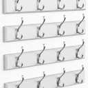 Forbena White Coat Rack Wall Mount 4-Pack, Coat Hanger Wall Mounted for Hanging Clothes Purse, Modern Key Holder Hooks for Closet Hat, Belt, Bag, Backpack, Leash (White and Silver - 16 Hooks)
