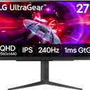LG 27GR83Q-B 27-inch Ultragear QHD (2560x1440) IPS Gaming Monitor, 240Hz, 1ms, DisplayHDR 400, G-Sync AMD FreeSync Premium, HDMI 2.1 DisplayPort, 4-Pole HP Out DTS GP:X, Tilt/Height/Pivot Stand, Black