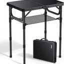 Anbte 2ft Folding Camping Table Max 29.5", 3 Adjustable Height Aluminum Small Folding Table with Storage Net & Portable Handle, Lightweight, for Travel Outdoor Beach Picnic Camp, 23.2" x 16", Black