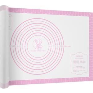 Non-stick Pastry Mat Extra Large with Measurements, Silicone Baking Mat, Kitchen Counter Mat, Dough Rolling Mat, Oven Liner, Fondant Mat, Pie Crust Mat Silicone Bread Mat (Pink)